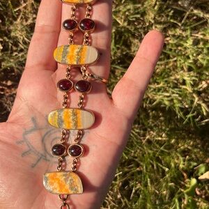 Copper Bumblebee Stone and Ruby Bracelet